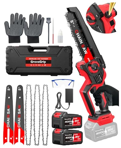 Mini Chainsaw Cordless 8-Inch, 8000mAh Battery & 3 Chain,1400W Brushless Electric Chain saws & Quick Charger,Lightweight Chain Saw for Wood Cutting &Tree Pruning&Auto Oiler