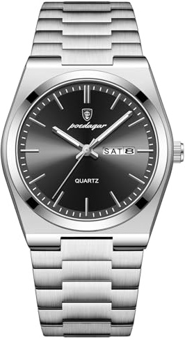 Poedagar Quartz Man Wristwatch Waterproof Luminous Date Week Men Fashion Business Classic Watches Stainless Steel Men's Watch (Silver Black)