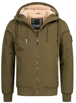 ALESSANDRO Salvarini vinterjacka för män (S-3XL) – fodrad huva, 6 fickor, teddypäls på insidan – AS431
