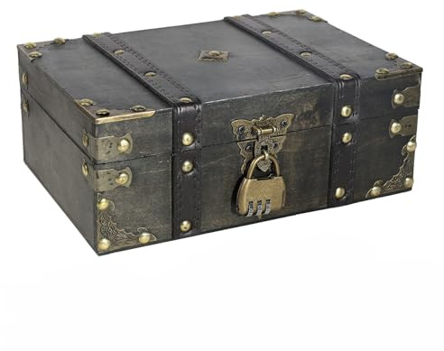 Aevorant Cofre del Tesoro Madera - Caja Vintage con Candado 15 x 12 x 7,5cm, Cofre del Tesoro de Almacenamiento de Madera, Regalos Niños para Cumpleaños y Navidad