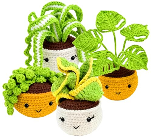 GOEDCH Juego de ganchillo para principiantes: juego de crochet de 4 piezas, plantas de ganchillo, kits de inicio de ganchillo con tutoriales en vídeo paso a paso, juego de agujas de ganchillo con