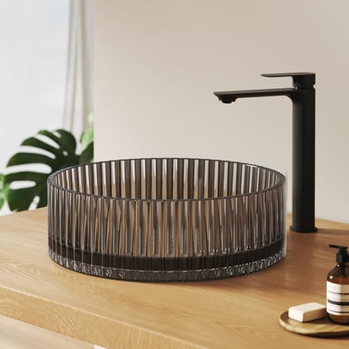 EMKE Lavabo à Poser en Verre Cristal, Rond Noir Mat, 400x400x120mm | Vasque depour Salle de Bain et WC Invités, Facile à Nettoyer et à Installer(Robinet et Bonde Non Inclus)