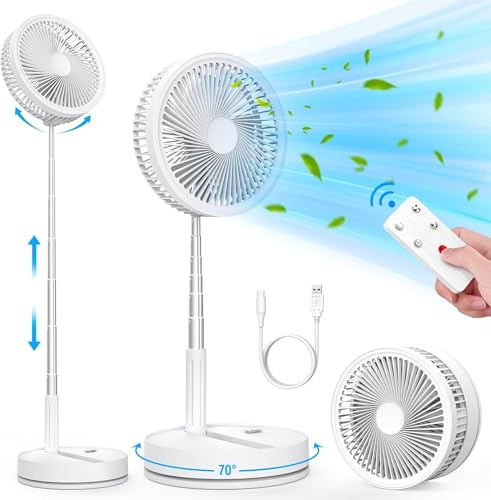 Ventilador de Pie Portátil Plegable Oscilante - 8.6 8000mAh Bateria Recargable USB C Pequeño Mesa Ventiladores con Control Remoto, Ventoinha Pedestal Silencioso para Hogar Dormir Oficina Viaje