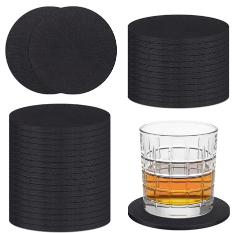 VIBRATITE 30 posavasos de fieltro redondos, 10 cm, posavasos de fieltro, posavasos de bebidas, posavasos de cristal para café, bar, cocina, decoración del hogar, color negro