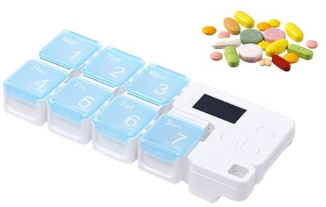 Portapillole multiscomparto con batteria, organizer per pillole con scomparti, per casa, viaggi, campeggio, vacanze, uomini, donne, bambini