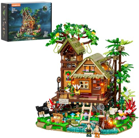 Lumibricks Misty Forest Cabin Kit de blocs de construction lumineux, 2867 pièces, Cabane tropicale sur pilotis avec module de brouillard caché et éclairage lucioles, Modèle d'exposition pour adultes