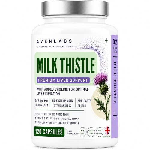 Milk Thistle Capsules 12,500mg Equivalent | Standardised to 80% Silymarin | with Choline & Dandelion Root | 120 Vegan Capsules | 4 Month Supply | 3rd Party Tested | Food Supplement