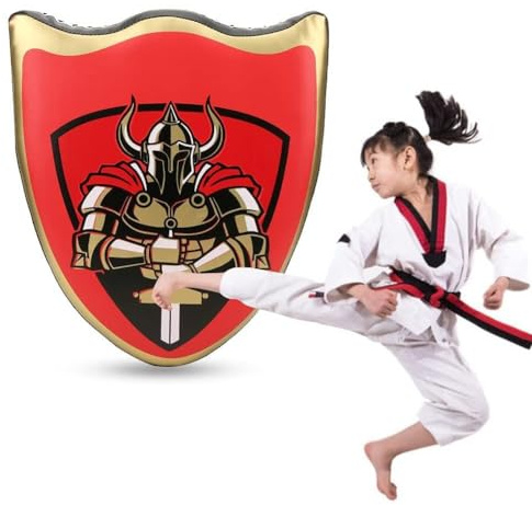 Generic Bouclier de Chevalier de Taekwondo pour Enfants avec Tige, Matériau PU Non Toxique Sûr pour Le Jeu de Costumes d'halloween, Combinaison Rouge