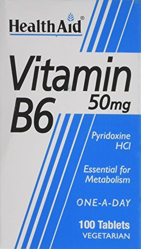 HealthAid Vitamin B6 50mg – for Fatigue, Hormone Regulation & Nervous System Support – 100 Vegan Tablets