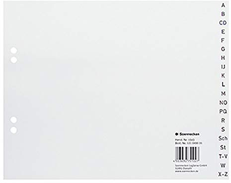 soennecken Registre A-Z, Intercalaires Classeur, demi hauteur, pour : DIN A4, 22,5 x 18 cm (L x H), 4 perforations, Polypropylène, 0,115 mm, blanc