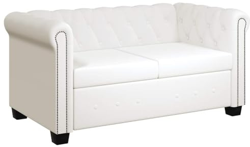 vidaXL Sofá Tipo Chesterfield Blanco de 2 Plazas Revestimiento Cuero Artificial