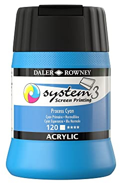 Daler-Rowney System3 Acrylic Screen Printing Ink, Plastic Pot, 8.45oz - 250 ml, Process Cyan