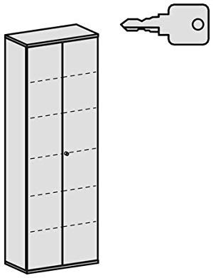 Flügeltürenschrank, 5 Dekor-Einlegeböden, abschließbar, 800x425x2304, Nussbaum/Weiß