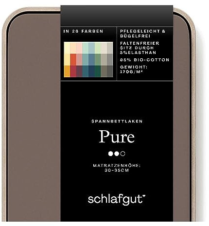 Schlafgut Pure Spannbettlaken 180x200cm bis 200x220cm - 95% Biobaumwolle, 5% Elasthan, Oeko-TEX Zertifiziert, Sand Deep, Matratzenhöhe bis 35cm