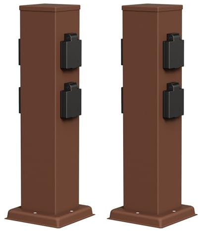 ledscom.de 2 Tomas de jardín Columna Polly para Exterior, IP44, 4 vías, Acero Inoxidable, marrón, Cuadrada, 40 cm