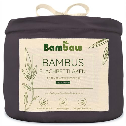 Bambaw Bambus Betttuch ohne Gummizug 240x290 cm, hautfreundliche Anti Allergie Bettwäsche, kühle Bettlaken, atmungsaktive Bettwäsche Anti schwitzen, kühlende Bettlaken Bambus ohne Gummizug (Anthrazit)