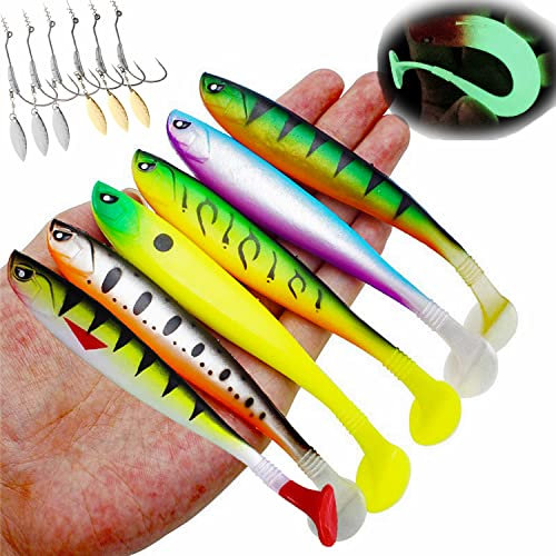 Njord Kalastus Gummifische Zander Köder 6 Stück 12 cm 10g | Mit Hakentaschen für Standard Jigkopf und auch Offsethaken | Raubfisch Köder Set in fängigen Farben | Gummifische Hecht Zander Köder