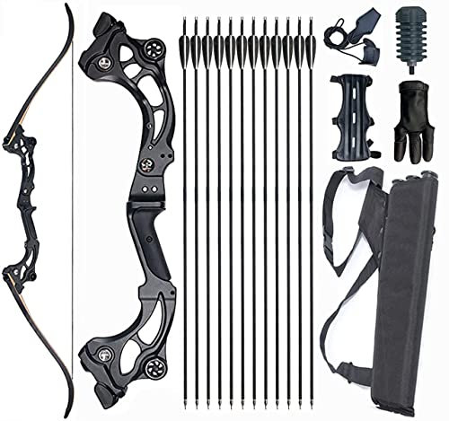 Monleap 64 Recurve Bogen und Pfeile Set für Erwachsene Bogenschießen Takedown Bogen Überlebensbogen Jagd Langbogen Metall Riser Rechte Hand für Zielschießübungen (55lb)