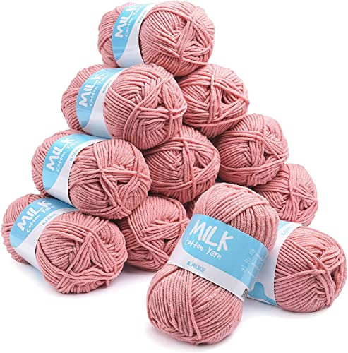 12 x 50g Lana para Tejer,bolas de hilo trenzado a mano hilo ganchillo 100% acrílico para tejer,hilo para adultos o bebés muy suave para cualquier proyecto de punto y ganchillo (raíz de loto rosa)