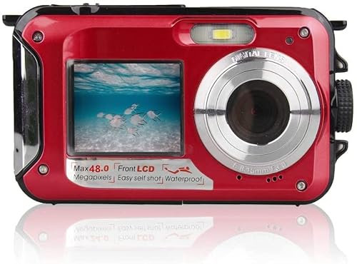 Vattentät digitalkamera, 48 MP Full HD Videoinspelare Selfie, Undervattenskamera 2,7K videokamera for snorkling, semester/480 (Color : Red)