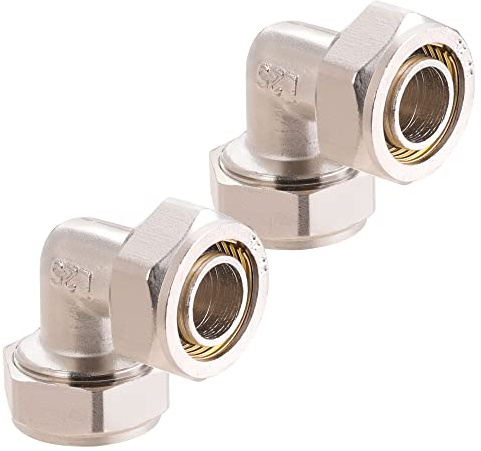 ANCIMOON 2PC 3/4’’ Elbow Air Piping Fittings, Brass-Nickel Plated, 200PSI, Air Fittings For Shop Garage Compressed Air line System Kit