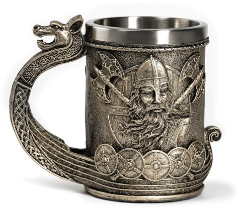 CHICVITA Viking Decor Beer Mug Coffee Cup with Dragon Handle, Viking Gifts for Men, Medieval Renaissance Decorations, 18 Oz