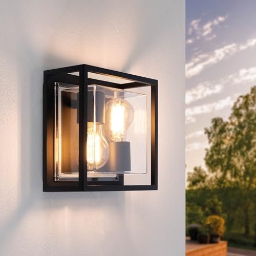 Ledvion Moderne Wandleuchte Außen, Schwarz, Für Zwei E27 Fassung, IP44, Außenleuchte, Außenbeleuchtung, Gartenbeleuchtung, Fassadenbeleuchtung, Außenwandleuchte, Wandleuchte