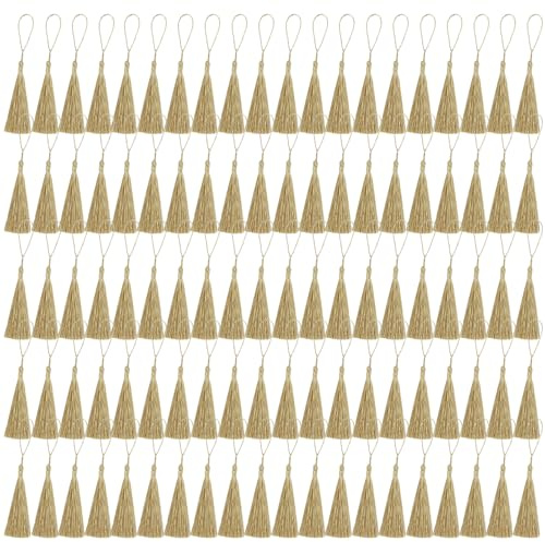100 pezzi di oro nappa pendenti, decorazioni fai da te, segnalibro pendenti, accessori di gioielli, adatto per segnalibri decorativi, telefoni cellulari, artigianato, orecchini (lunghezza 13 cm)