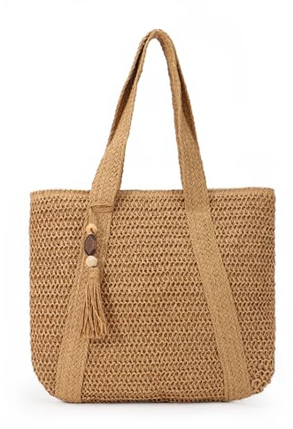 LUI SUI Bolso tejido de paja en verano bolsa de playa de borla bolso grande