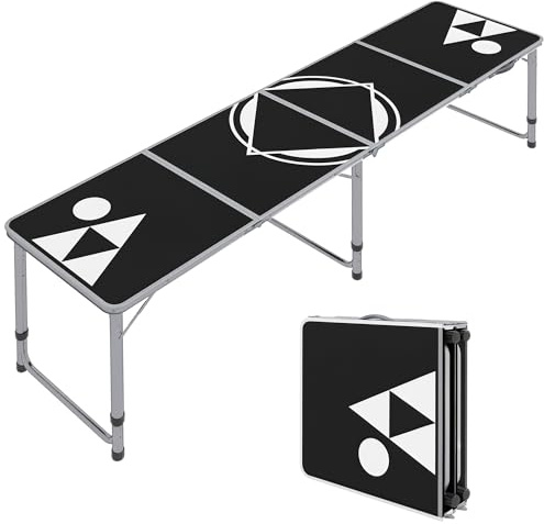 Outsunny Mesa Portátil con Patas de Aluminio Mesa de Beer Pong Plegable con Altura Ajustable en 3 Niveles para Jardín Barbacoa 240x60x54-70 cm Negro y Plata