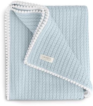Levaya Products Coperta per neonati in 100% cotone biologico, 120 x 90 cm, lavorata a maglia e coperta per ragazze e ragazzi, extra morbida e traspirante, regalo di nascita, certificato Oeko-TEX