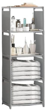 Cube Storage Unit - Open Book Shelf, Closet for Family Study, Organiser with 4 Compartments for Shoes, Toys, Clothes, Tools, Living Room Shelves (Grey)