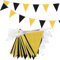 Wimpelkette, 20 m, 52 Stück, metallisch-schwarz-goldfarben, 16 × 21 cm, Polyestergewebe, wiederverwendbar, dreieckige Flaggen, Wimpel, Banner, Zubehör für Innen- und Außenbereich, Geburtstag, Party