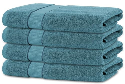 BANANALU 4 Handtücher Set 50x100cm 100% Baumwolle Gästehandtücher Handtuch Saxony Blue