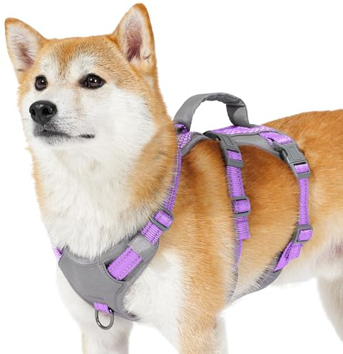 Huntboo Utrymningssäker Hundsele Medium, Anti-Trek Hundsele med Handtag, Andningsbar, Justerbar, Reflekterande Hundselar, Lättviktig Hundsele för Små och Stora Hundar Utomhus (Lila,S)