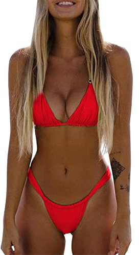 riou Conjuntos De Bikinis para Mujer Push Up Sexy Brasileño Bañador Halter Baño De Natacion Bañadores Deportivos Cuello En V con Relleno y Tanga Bikini De Dos Piezas Original Surf Vikinis