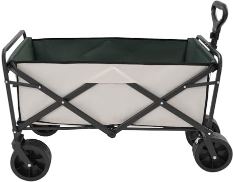 Susoso Vikbar rullvagn, handvagn, transportvagn med förvaringspåsar, trädgårdsvagn, lastkapacitet 115 kg, vikbar design för camping, 89,5 x 51 cm, khaki