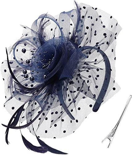 DRESHOW Fascinator Chapeau Plume Mariage Dames Day Bandeau et Clip Cocktail Tea Party Chapeau pour Fille et Femmes, Taille Unique, 1 pc Thicker: NAUK