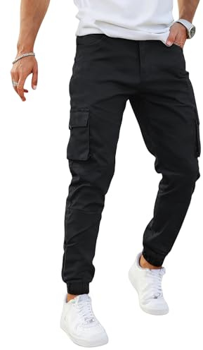 GINGTTO Mens Cargo Trousers Chinos Slim Stretch Pant Jogger Black 28