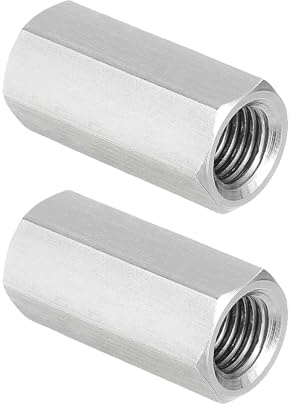 PATIKIL Dadi Di Accoppiamento Esagonali In Acciaio Inox 304 M10 X 1.25 Passo 2Pz 30mm / 1.2 Lunghezza Filettatura Completa Connettore Per Barre Filettate Dadi Argento