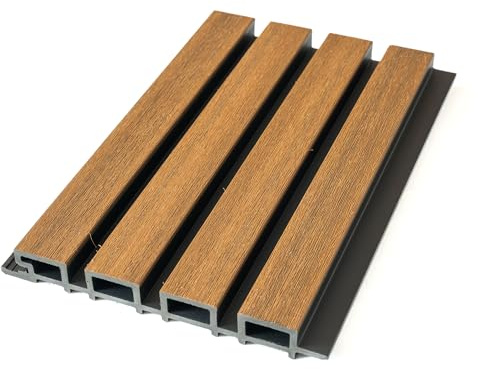 From Plain to Beautiful in Hours WPC Exterior Wall Slat Panels Waterproof Outdoor Composite Siding Cladding 94.5 in x 8.62 in 28.3 sq.ft Light Walnut and Black 5 Pack