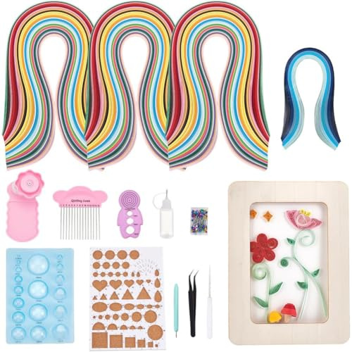 AHANDMAKER Paper Quilling Kit with 1200pcs 3mm Strips Board Crimper Comb Filigree Tool Kit and Quilling Board Slotted Pen Curling Crimper for Grid Guide Paper Design