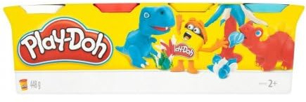 Coffret pour Play-doh - Lot de 4 Pots de Pate a Modeler 448 g - Couleurs Jaune, Rouge, Blanche, Bleu - Set Jeu créatif avec Carte Tigre