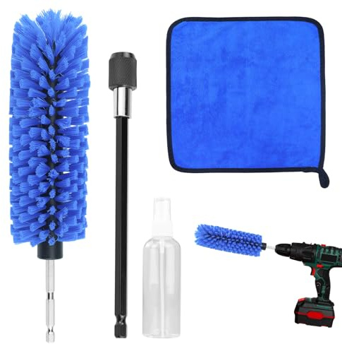 Spazzola per la pulizia dei cerchioni, spazzola morbida per la pulizia dei cerchioni, con 1 asta di prolunga, 1 asciugamano quadrato e 1 piccolo flacone spray, per auto, berline