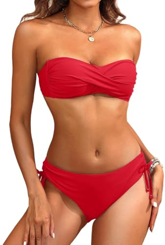 Minetom Maillots de Bain 2 Pièces Femme Bandeau Bikini Set D Rouge M