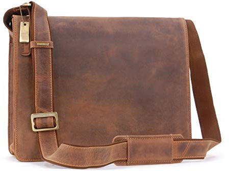 VISCONTI - Messenger Bag in Pelle per PC 14 Pollici - Borsa a Tracolla Media da Lavoro per Uomo - Borsa A4 per Ufficio - 18548 Olio Marrone Chiaro