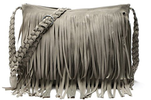 Aivtalk - Damen Fashion Fransentasche Handtasche Schultertasche Umhängetasche aus künstlichem Wildleder - Grau