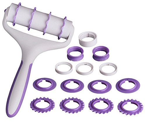 OFKPO Gitterwalze Teigschneider, Gitterroller Gitterschneider mit 14 Rädern, Lattice Roller Kunststoff Gitterschneider für Kekse Kuchen Brot Teig Küche Kochen Weiß