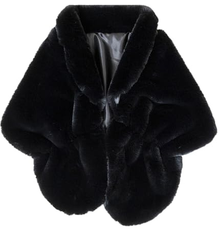 Fashowlife Faux Fur Shawls and Wraps For Women Stole Bridal Bridesmaids Warm Womens Cloak Cape Coat For Wedding Party (Black Shawl)