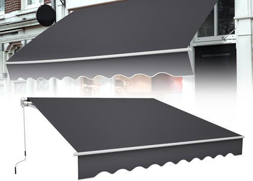 Froadp Marquise à Bras Articulé, Rétractable Auvent en Aluminium et Polyester, Store Balcon Pare Soleil d'angle Réglable et Longueur, Store Banne Étanche et Résistant aux UV, 360x250cm, Gris Foncé